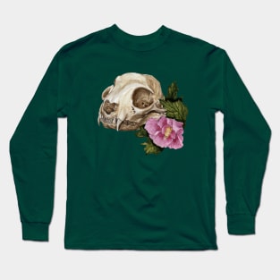 Cat Skull and Rose of Sharon Long Sleeve T-Shirt